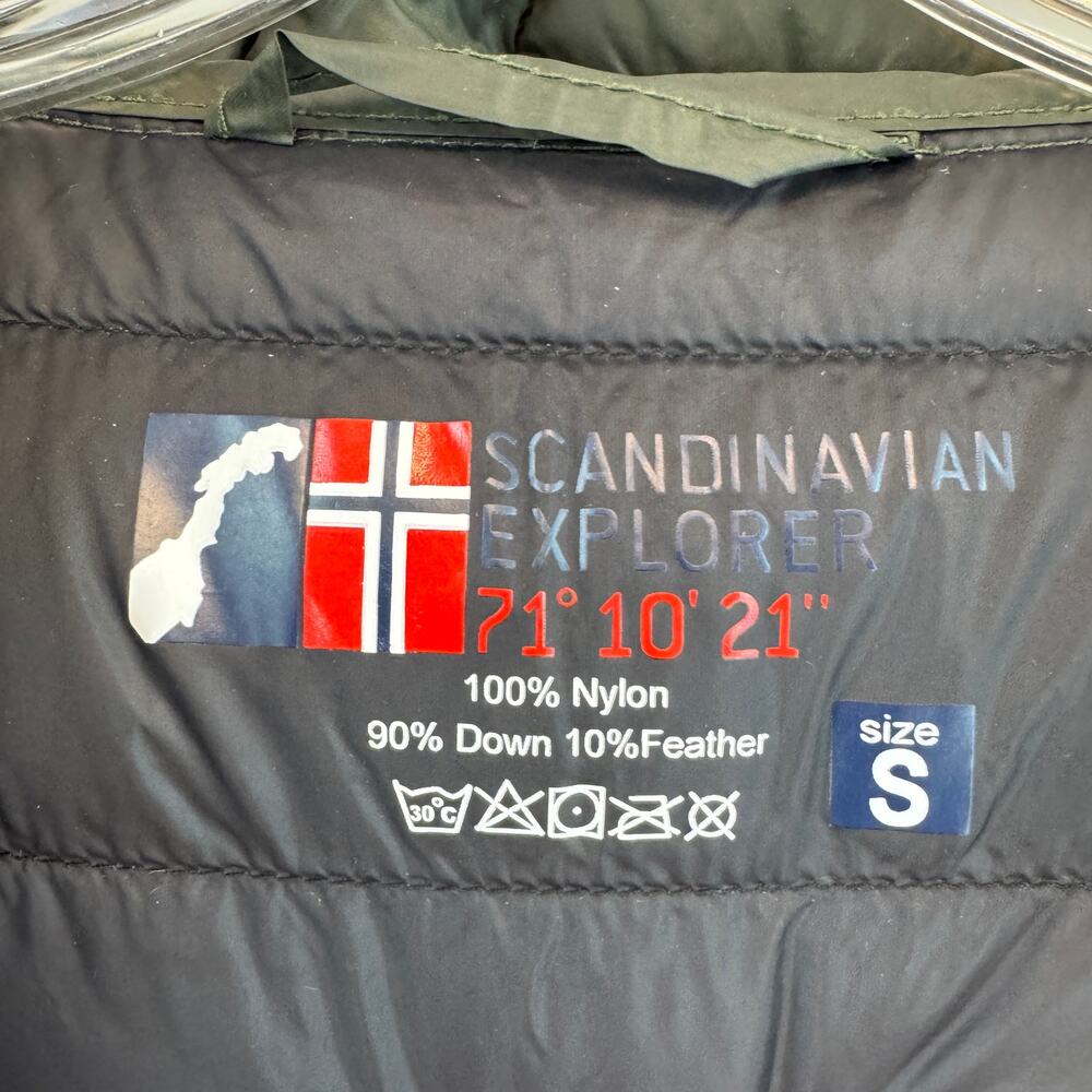 Scandinavian Explorer Olive Black Down Jacket Ultra Light Hooded Unisex Small - Picture 11 of 16